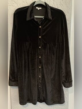 LA MIEL Black Velvet with Gold Buttons Mini Dress